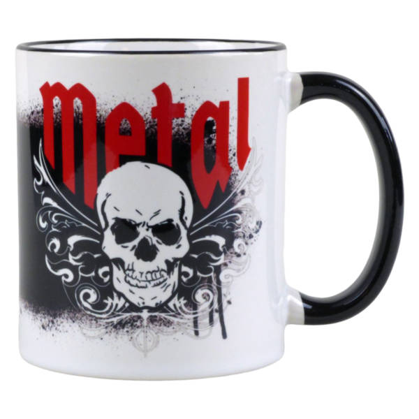 Totenkopf Tasse schwarz im Heavy Metal-Design für Fans aus Keramik, 330ml