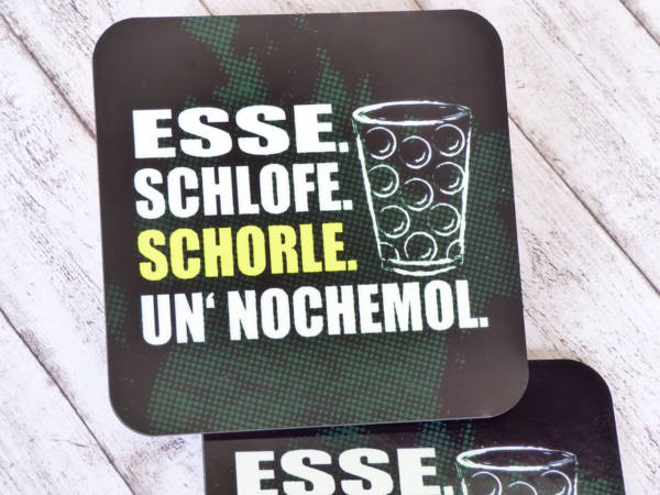 2er Set Schorleglas Untersetzer mit Spruch auf Pfälzisch