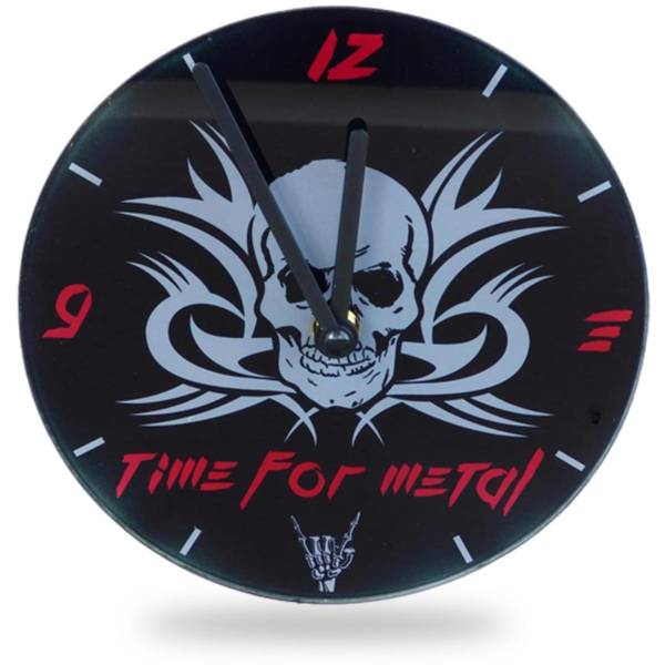 Kleine Heavy Metal Wanduhr ‘Time for Metal’ mit Skull, Tribal und Metal Hand