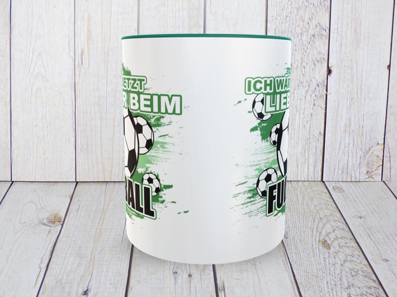 Zweifarbige Tasse für Fussball-Fans aus Keramik 