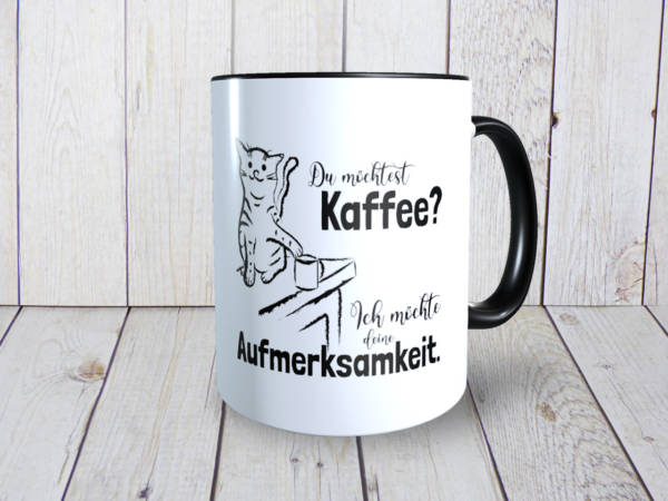 Lustiger Kaffeebecher mit Katzenmotiv und Spruch für Katzenliebhaber