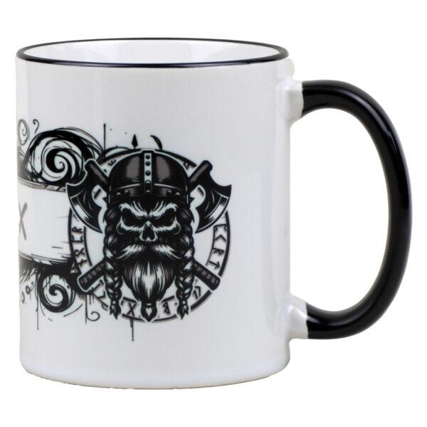 Wikinger Tasse mit Totenkopf Krieger und Futhark Runen | Einzigartiges Geschenk für Wikinger Fans