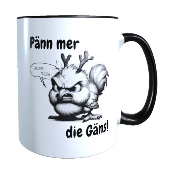 Pfalz Tasse auf Pfälzisch mit Elwetritsch und Spruch 'Pänn mer die Gäns!'