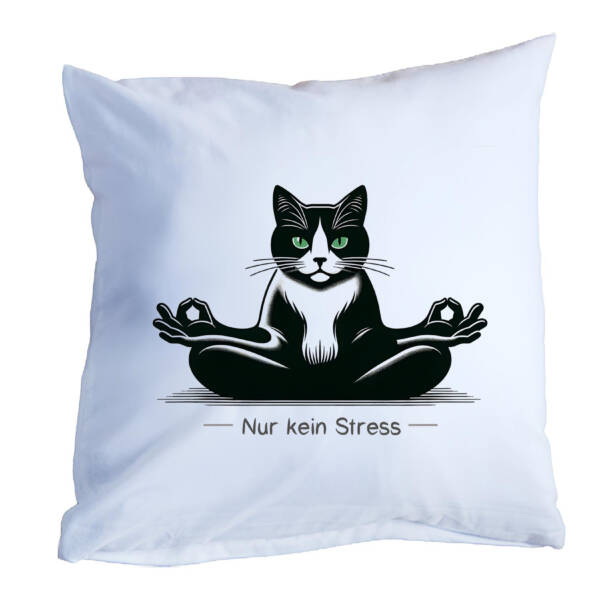 Zierkissen ‘Nur kein Stress’ – Zweifarbiges Dekokissen für Katzenliebhaber, Katzen-Design, 40x40cm